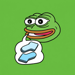 Pepe holding the Solana logo on a green background